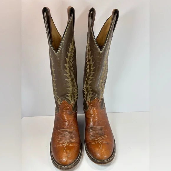 Vintage Tony Lama Women Size 6/ Two Tone Brown Leather Cowboy Western Boots - Picture 4 of 10